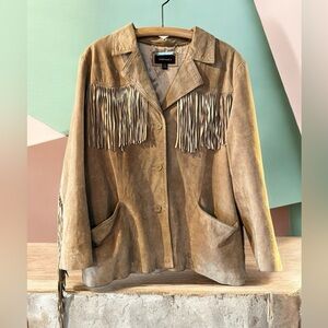 Suede Women’s Fringed Barn Coat Cowboy Jacket Western Worn-In Sz 14 Lined Rodeo